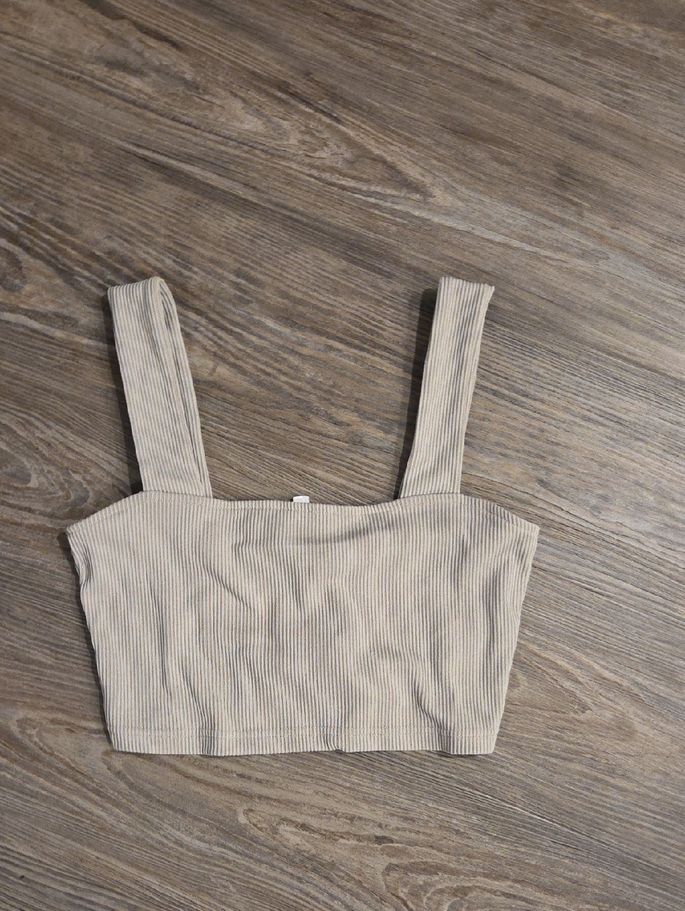 H&M Ribbed Square-Strap Crop Top - Beige